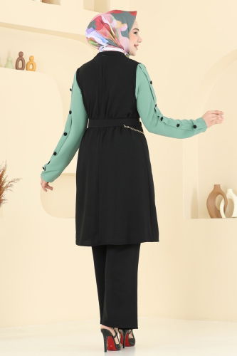 moda selvim طقم أسود أخضر باهت 2660SL432 - Thumbnail