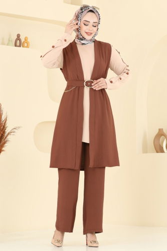moda selvim طقم بني وبيج 2660SL432 - Thumbnail