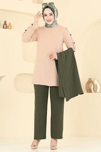 moda selvim طقم أخضر عفني و بيج 2660SL432 - Thumbnail