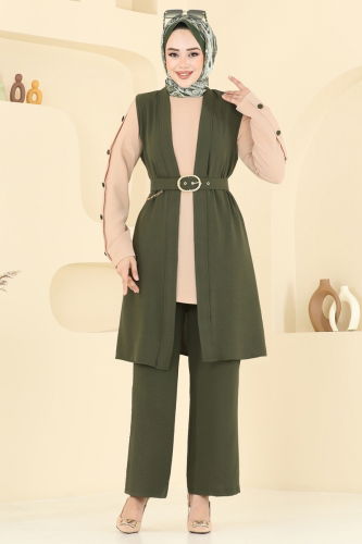 moda selvim طقم أخضر عفني و بيج 2660SL432 - Thumbnail