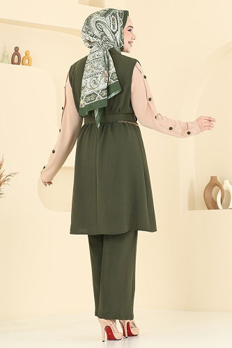 moda selvim طقم أخضر عفني و بيج 2660SL432 - Thumbnail