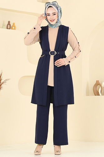 moda selvim طقم كحلي وبيج 2660SL432 - Thumbnail