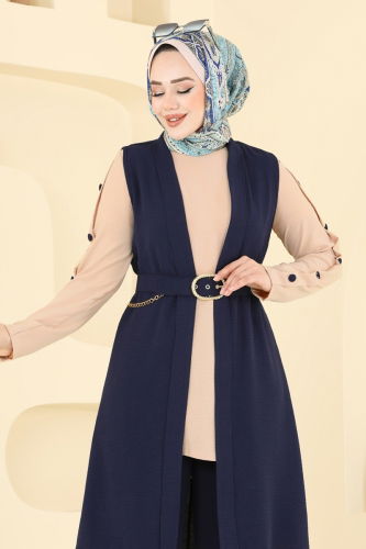 moda selvim طقم كحلي وبيج 2660SL432 - Thumbnail