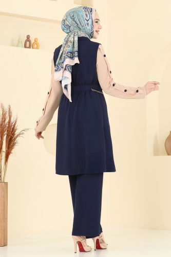 moda selvim طقم كحلي وبيج 2660SL432 - Thumbnail