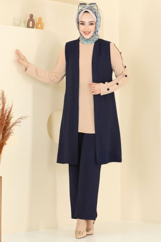 moda selvim طقم كحلي وبيج 2660SL432 - Thumbnail