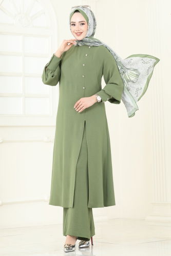 moda selvim طقم أخضر عشبي 2664SL432 - Thumbnail
