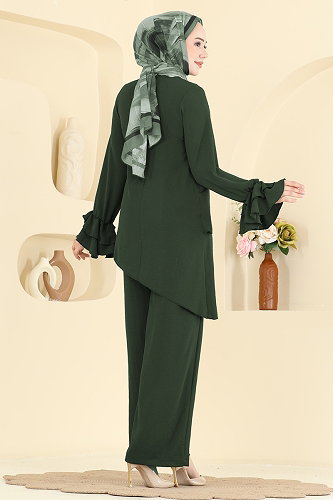 moda selvim طقم أخضر عفني غامق 2666MSZ1172 - Thumbnail