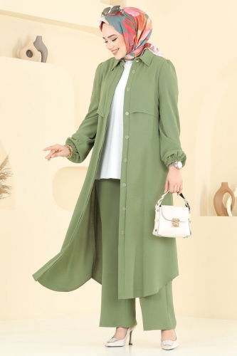 moda selvim طقم أخضر عشبي 2666SL432 - Thumbnail