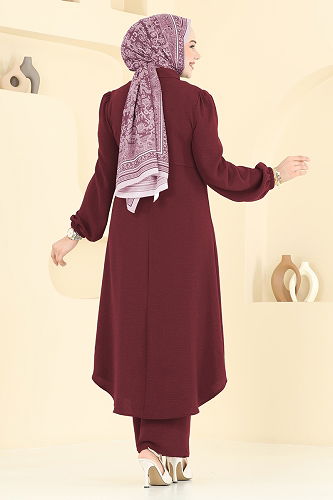 moda selvim طقم خمري 2666SL432 - Thumbnail