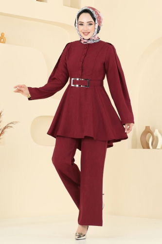 moda selvim طقم خمري 2668SL432 - Thumbnail