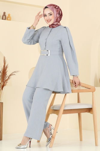 moda selvim طقم رمادي فاتح 2668SL432 - Thumbnail