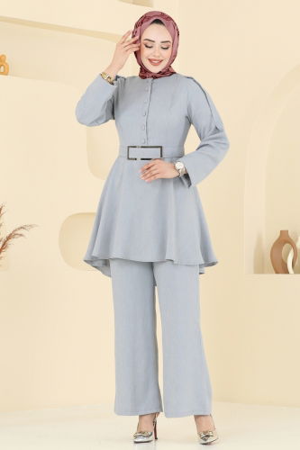 moda selvim طقم رمادي فاتح 2668SL432 - Thumbnail
