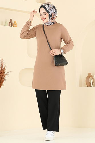 moda selvim طقم بيج غامق واسود 2670SL432 - Thumbnail