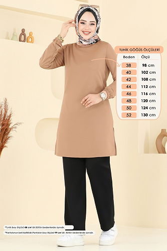 moda selvim طقم بيج غامق واسود 2670SL432 - Thumbnail