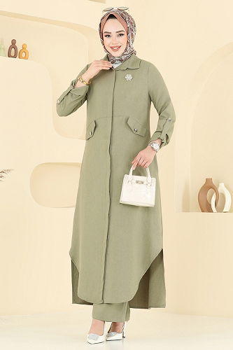 moda selvim طقم أخضر عشبي 2671SL432 - Thumbnail