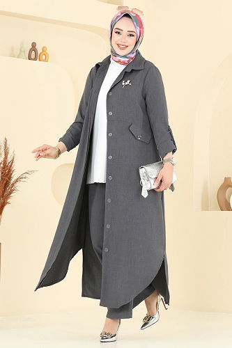 moda selvim طقم رمادي غامق 2671SL432 - Thumbnail