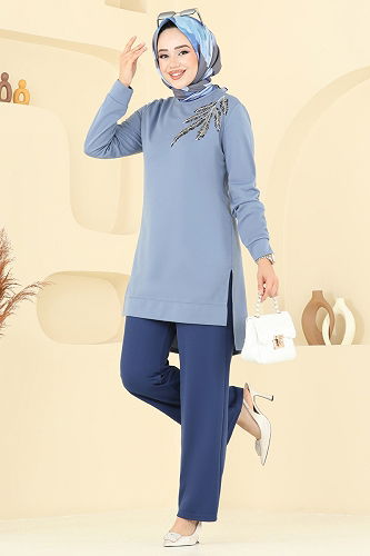 moda selvim طقم أزرق فاتح &كحلي 2672SL432 - Thumbnail