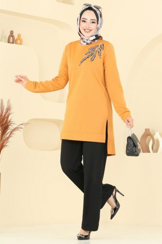 moda selvim طقم خردلي وأسود 2672SL432 - Thumbnail