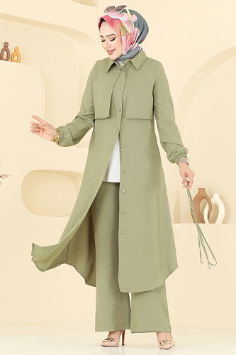 moda selvim طقم أخضر عشبي 2674SL432 - Thumbnail