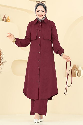 moda selvim طقم خمري 2674SL432 - Thumbnail