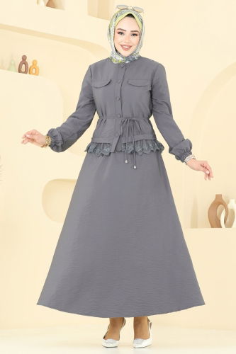 moda selvim طقم رمادي غامق 2675SL432 - Thumbnail