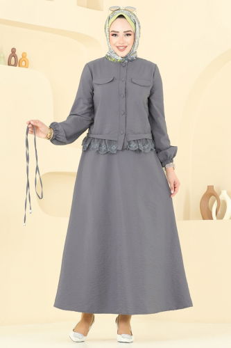 moda selvim طقم رمادي غامق 2675SL432 - Thumbnail