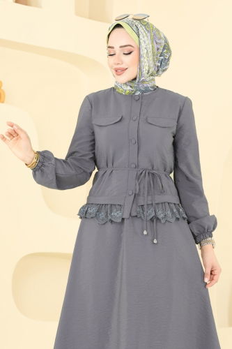 moda selvim طقم رمادي غامق 2675SL432 - Thumbnail