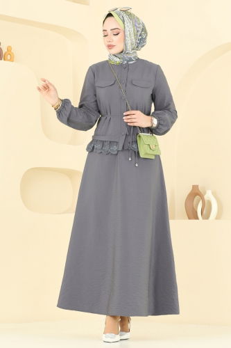 moda selvim طقم رمادي غامق 2675SL432 - Thumbnail