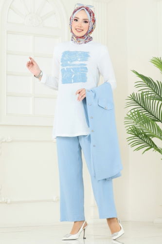 moda selvim طقم أزرق فاتح 2676SL432 - Thumbnail