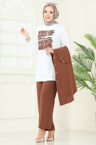 moda selvim طقم عسلي 2676SL432 - Thumbnail