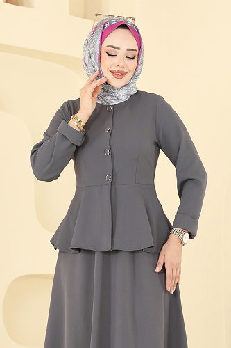 moda selvim طقم رمادي غامق 2677SL432 - Thumbnail