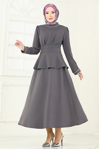 moda selvim طقم رمادي غامق 2683SL432 - Thumbnail