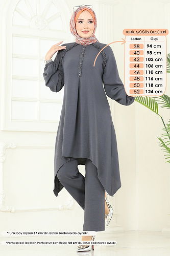 moda selvim طقم رمادي غامق 2684SL432 - Thumbnail