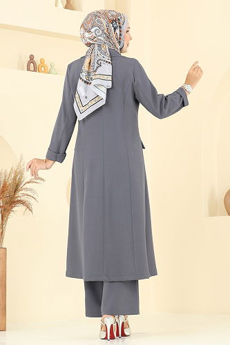 moda selvim طقم رمادي غامق 2685SL432 - Thumbnail