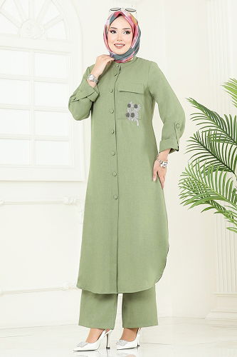 moda selvim طقم أخضر عشبي 2686SL432 - Thumbnail