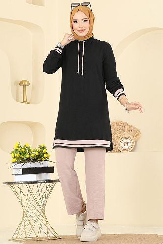 moda selvim طقم أسود وبيج 2688SL432 - Thumbnail