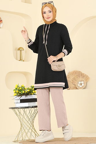 moda selvim طقم أسود وبيج 2688SL432 - Thumbnail