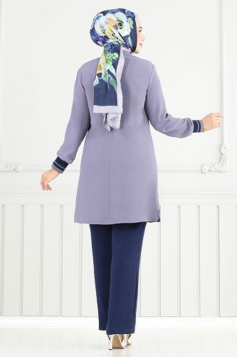 moda selvim طقم رمادي وكحلي 2688SL432 - Thumbnail