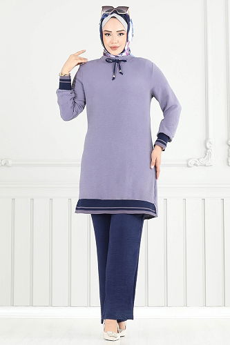 moda selvim طقم رمادي وكحلي 2688SL432 - Thumbnail