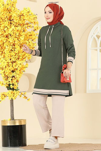 moda selvim طقم أخضر عفني و بيج 2688SL432 - Thumbnail