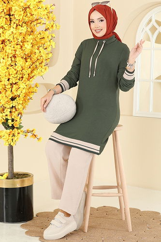 moda selvim طقم أخضر عفني و بيج 2688SL432 - Thumbnail