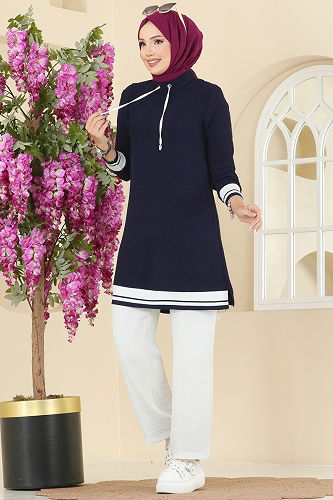 moda selvim Combined 2688SL432 Navy Blue&Ecru - Thumbnail