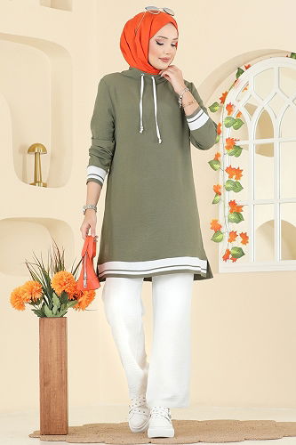 moda selvim طقم أخضر عشبي وسكري 2688SL432 - Thumbnail