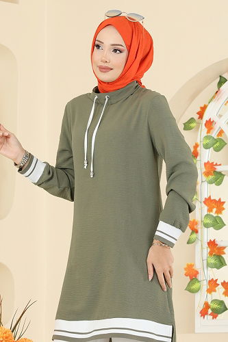 moda selvim طقم أخضر عشبي وسكري 2688SL432 - Thumbnail