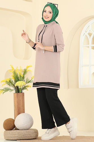 moda selvim طقم بيج وأسود 2688SL432 - Thumbnail