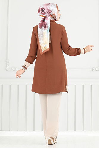 moda selvim طقم عسلي وبيج 2688SL890-M - Thumbnail