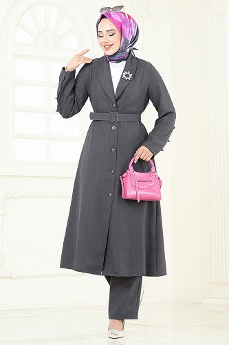 moda selvim طقم رمادي غامق 2690SL432 - Thumbnail