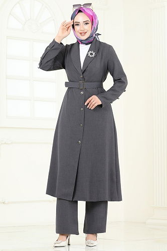 moda selvim طقم رمادي غامق 2690SL432 - Thumbnail