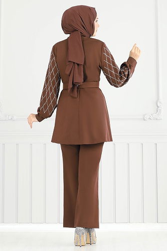 moda selvim طقم بني 2691SL432 - Thumbnail