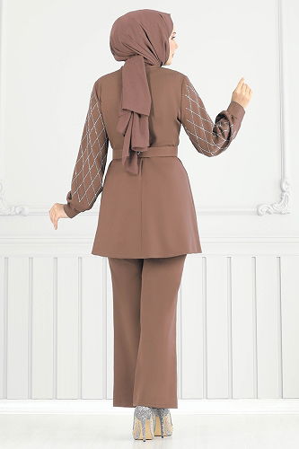 moda selvim طقم بيج غامق 2691SL432 - Thumbnail